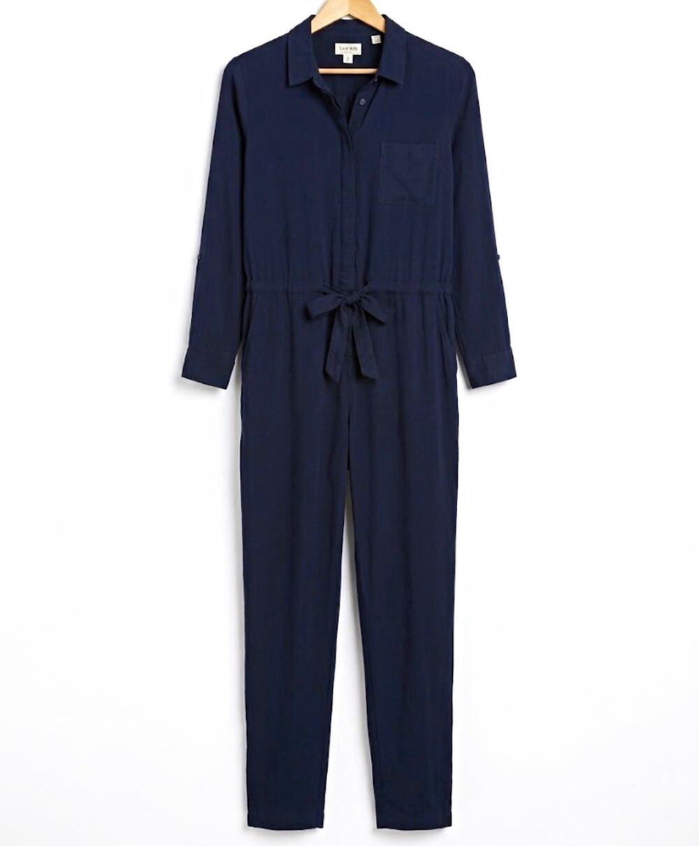 Jack Wills Blue Viscose Jumpsuit US4-UK8 Long Sleeve Collared Button Tie Pockets
